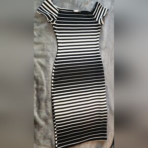 Striped Black and White Off-Shoulder Dress